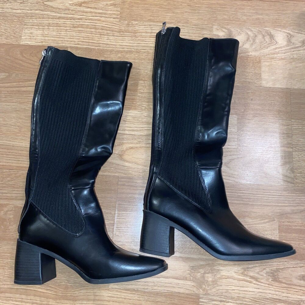 Journee Collection Winny Womens Boots 8 Wide Calf Black Square Toe Knee High New - Picture 5 of 12